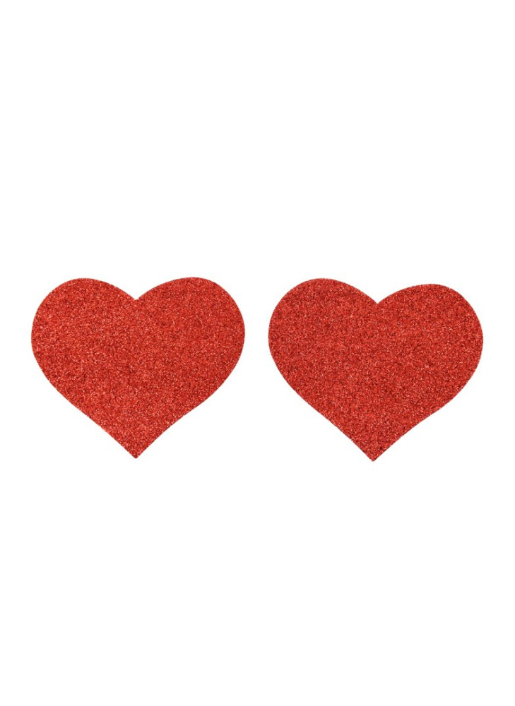 Paire de cache tétons adhésifs coeur pailleté rouge - NP-1049RED